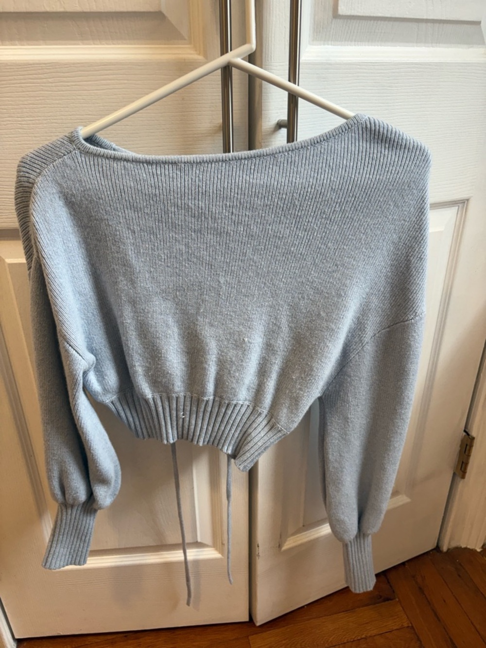 Light Blue Cropped & Open Back Women's Sweater
